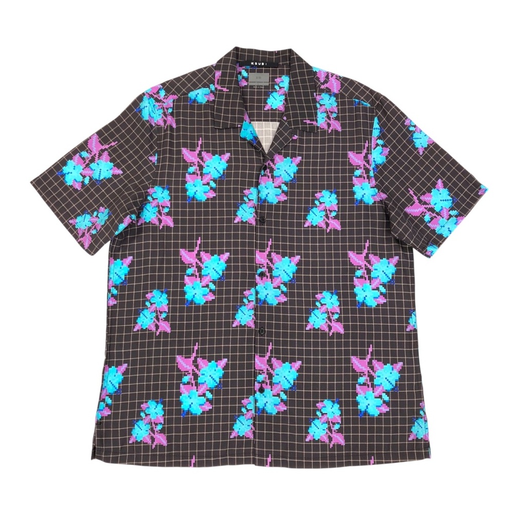 Ksubi Low Res Resort Digital Print Floral Short Sleeve Button Shirt Men's Large